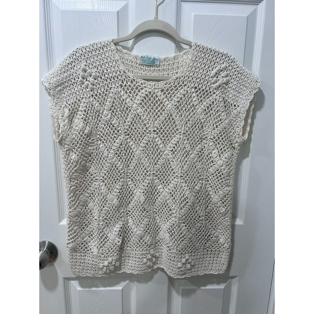 Vtg South Pacific Apparel Crocheted Top 1970's 100% Cotton Boho Large RARE!